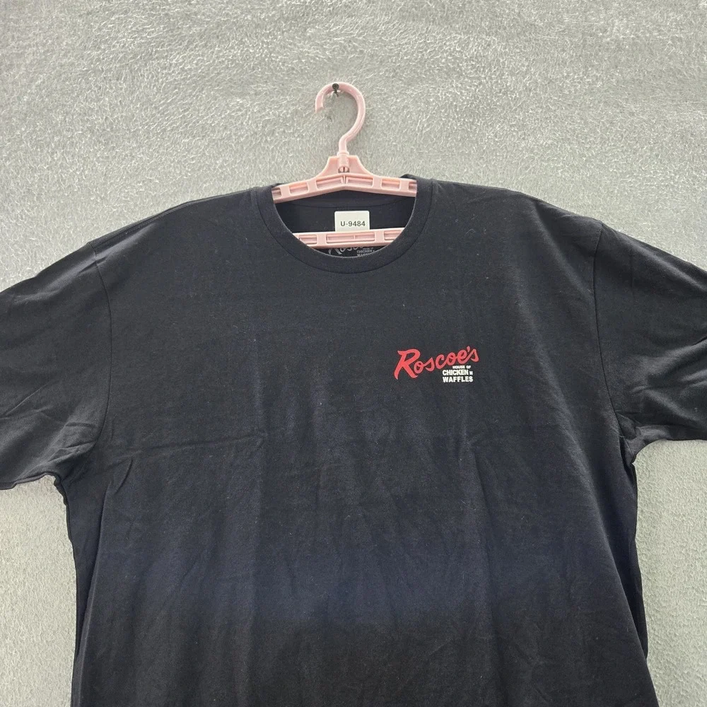 Roscoe's Men Shirt XL Black Graphic Print Chicken Waffles Streetwear Logo Short‎